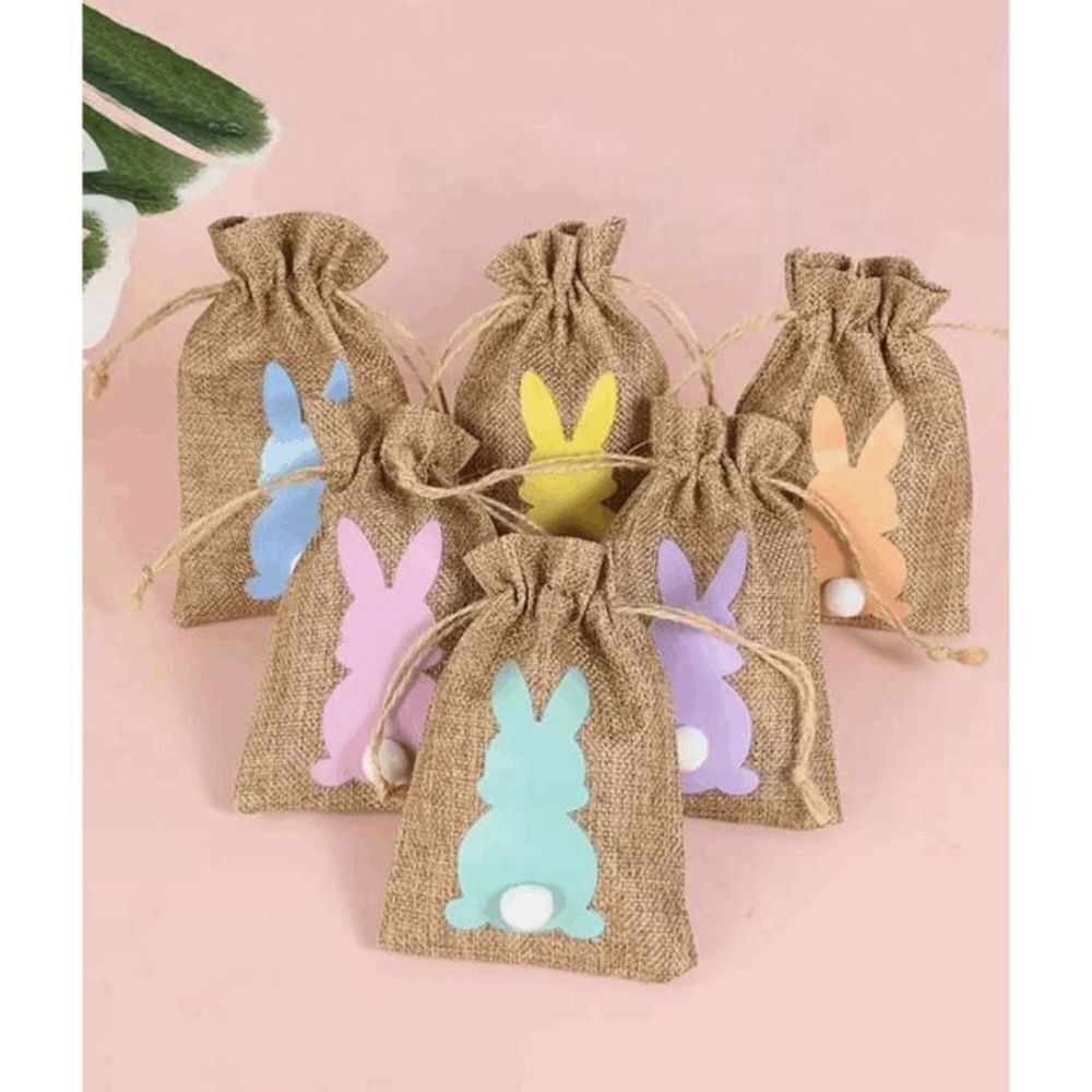 6pcs Bunny Rabbit Pompom Treat Gift Bag